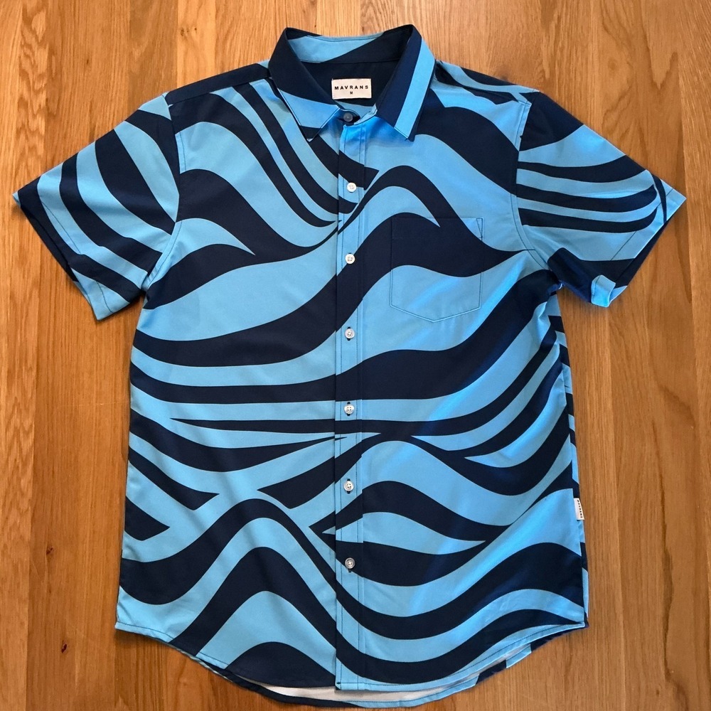 Mavrans Blue Abstract Wave Print Shirt Mens Medium Short Sleeve Button Up Casual